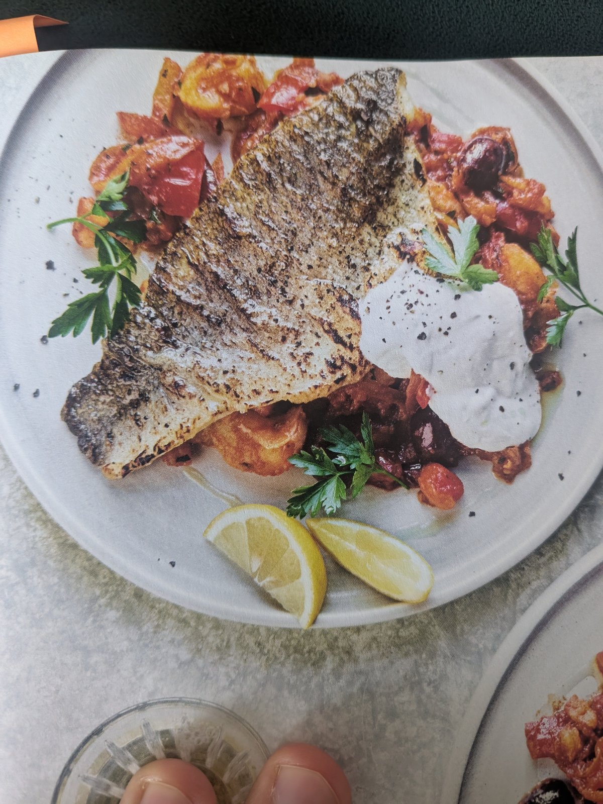 Crushed Piperade Potatoes with Garlic Yogurt and Sea Bass