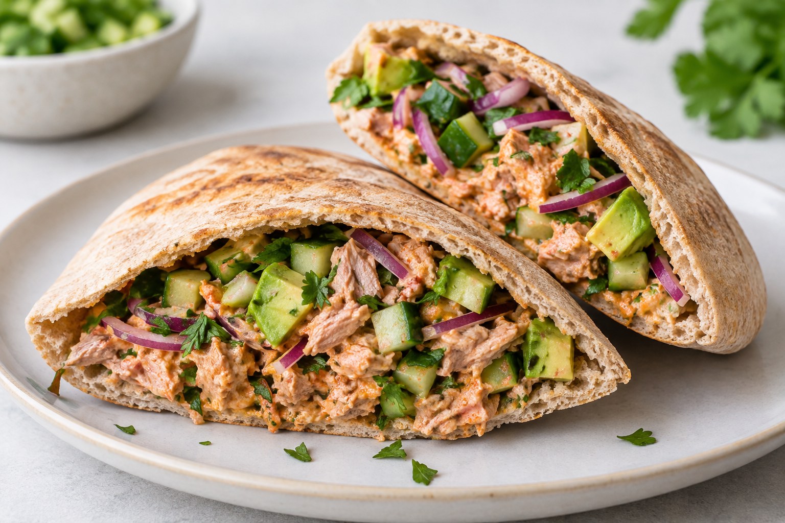 Harissa Tuna Pitta with Chopped Tabbouleh-style Salad