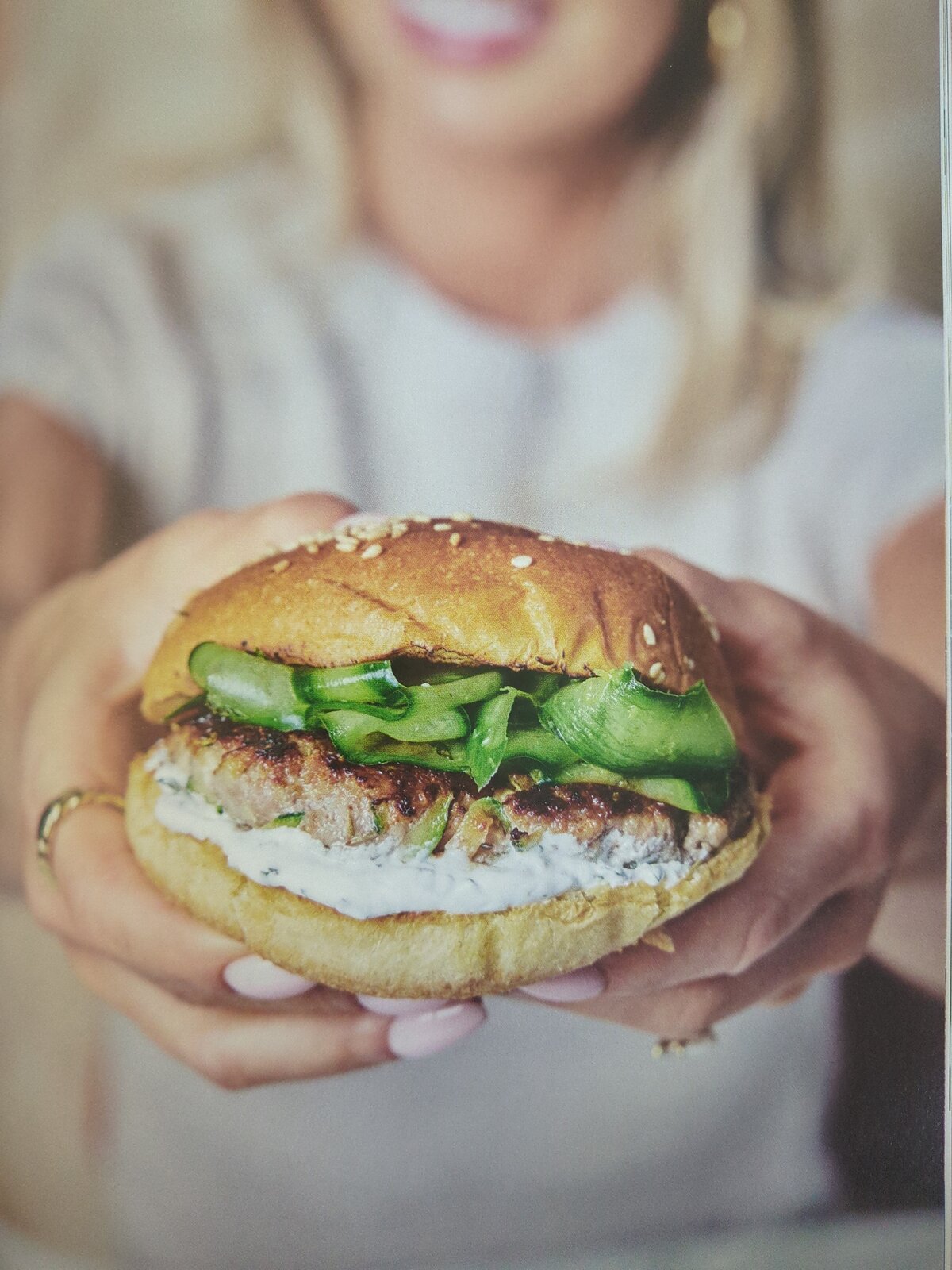 Lamb and Feta Burgers with Cucumber Slaw and Garlic Yogurt
