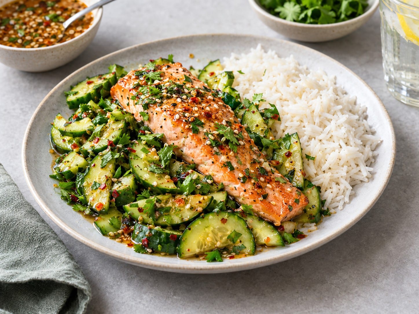 Satay Salmon with Smacked Cucumber Salad